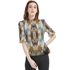 Retro Hippie Vibe Psychedelic Silver Frill Neck Blouse