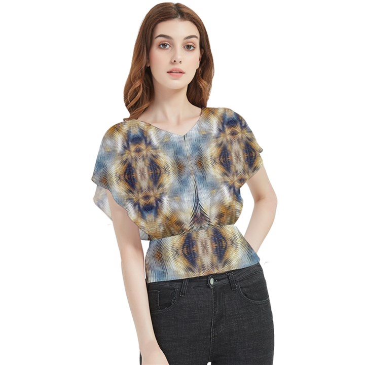 Retro Hippie Vibe Psychedelic Silver Butterfly Chiffon Blouse