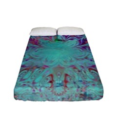 Retro Hippie Abstract Floral Blue Violet Fitted Sheet (full/ Double Size) by CrypticFragmentsDesign