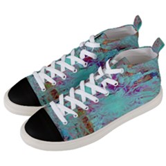 Retro Hippie Abstract Floral Blue Violet Men s Mid-top Canvas Sneakers by CrypticFragmentsDesign