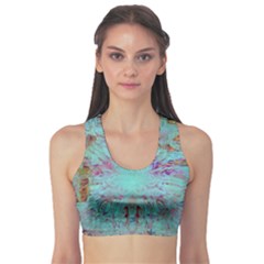 Retro Hippie Abstract Floral Blue Violet Sports Bra by CrypticFragmentsDesign