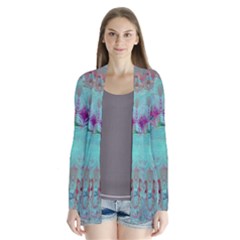 Retro Hippie Abstract Floral Blue Violet Drape Collar Cardigan by CrypticFragmentsDesign