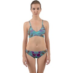 Retro Hippie Abstract Floral Blue Violet Wrap Around Bikini Set by CrypticFragmentsDesign