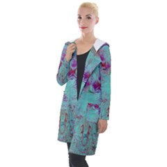 Retro Hippie Abstract Floral Blue Violet Hooded Pocket Cardigan by CrypticFragmentsDesign