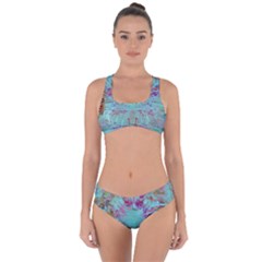 Retro Hippie Abstract Floral Blue Violet Criss Cross Bikini Set by CrypticFragmentsDesign