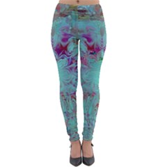 Retro Hippie Abstract Floral Blue Violet Lightweight Velour Leggings by CrypticFragmentsDesign