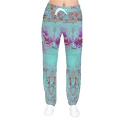 Retro Hippie Abstract Floral Blue Violet Women Velvet Drawstring Pants by CrypticFragmentsDesign