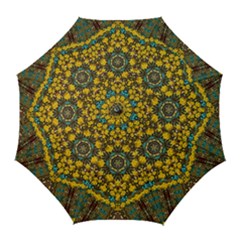 Mandala Faux Artificial Leather Among Spring Flowers Golf Umbrellas by pepitasart