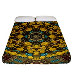 Mandala Faux Artificial Leather Among Spring Flowers Fitted Sheet (king Size) by pepitasart