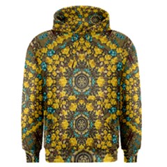 Mandala Faux Artificial Leather Among Spring Flowers Men s Core Hoodie by pepitasart