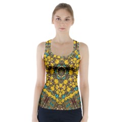Mandala Faux Artificial Leather Among Spring Flowers Racer Back Sports Top by pepitasart