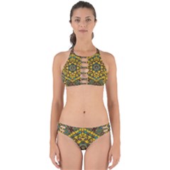 Mandala Faux Artificial Leather Among Spring Flowers Perfectly Cut Out Bikini Set by pepitasart