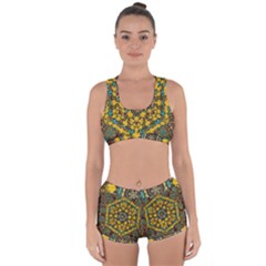 Mandala Faux Artificial Leather Among Spring Flowers Racerback Boyleg Bikini Set by pepitasart