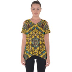 Mandala Faux Artificial Leather Among Spring Flowers Cut Out Side Drop Tee by pepitasart