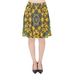 Mandala Faux Artificial Leather Among Spring Flowers Velvet High Waist Skirt by pepitasart