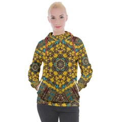 Mandala Faux Artificial Leather Among Spring Flowers Women s Hooded Pullover by pepitasart