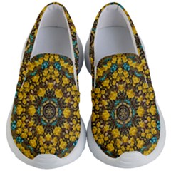 Mandala Faux Artificial Leather Among Spring Flowers Kids Lightweight Slip Ons by pepitasart