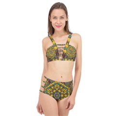 Mandala Faux Artificial Leather Among Spring Flowers Cage Up Bikini Set by pepitasart