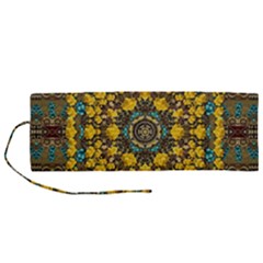 Mandala Faux Artificial Leather Among Spring Flowers Roll Up Canvas Pencil Holder (m) by pepitasart