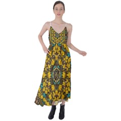 Mandala Faux Artificial Leather Among Spring Flowers Tie Back Maxi Dress by pepitasart