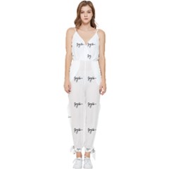 Tribal Style Symbol Drawing Print Pattern Sleeveless Tie Ankle Jumpsuit