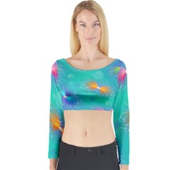 Non Seamless Pattern Blues Bright Long Sleeve Crop Top