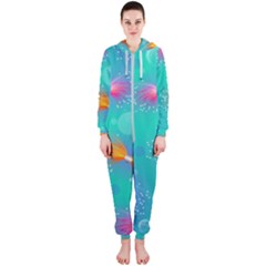 Non Seamless Pattern Blues Bright Hooded Jumpsuit (ladies) 