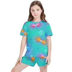 Non Seamless Pattern Blues Bright Kids  Tee And Sports Shorts Set