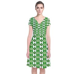 Clover Leaf Shamrock St Patricks Day Short Sleeve Front Wrap Dress by Dutashop