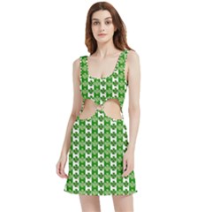 Clover Leaf Shamrock St Patricks Day Velvet Cutout Dress by Dutashop