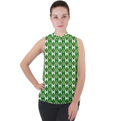 Clover Leaf Shamrock St Patricks Day Mock Neck Chiffon Sleeveless Top by Dutashop