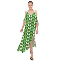 Clover Leaf Shamrock St Patricks Day Maxi Chiffon Cover Up Dress by Dutashop