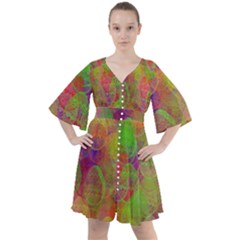 Easter Egg Colorful Texture Boho Button Up Dress