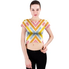 Line Pattern Cross Print Repeat Crew Neck Crop Top