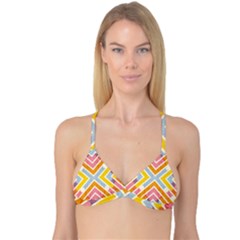 Line Pattern Cross Print Repeat Reversible Tri Bikini Top by Dutashop