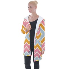 Line Pattern Cross Print Repeat Longline Hooded Cardigan