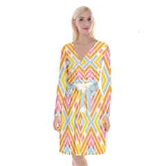 Line Pattern Cross Print Repeat Long Sleeve Velvet Front Wrap Dress
