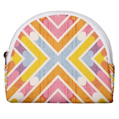 Line Pattern Cross Print Repeat Horseshoe Style Canvas Pouch