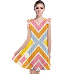 Line Pattern Cross Print Repeat Tie Up Tunic Dress by Dutashop