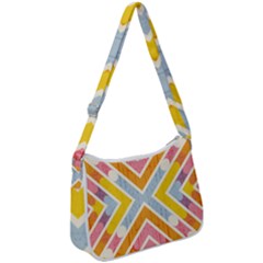 Line Pattern Cross Print Repeat Zip Up Shoulder Bag by Dutashop