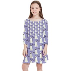 Halloween Ghost Bat Kids  Quarter Sleeve Skater Dress