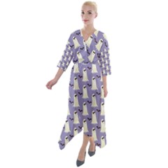 Halloween Ghost Bat Quarter Sleeve Wrap Front Maxi Dress