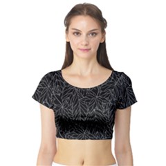 Autumn Leaves Black Short Sleeve Crop Top