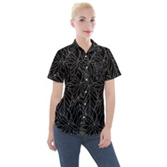 Autumn Leaves Black Women s Short Sleeve Pocket Shirt