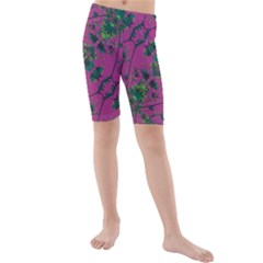 Modern Floral Collage Print Pattern Kids  Mid Length Swim Shorts by dflcprintsclothing