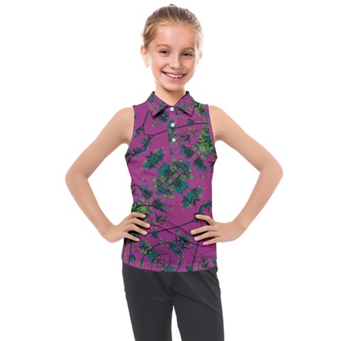 Modern Floral Collage Print Pattern Kids  Sleeveless Polo Tee by dflcprintsclothing