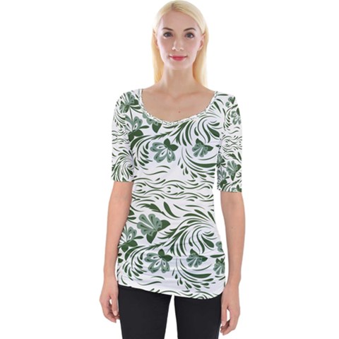 Green Leaves Wide Neckline Tee by Eskimos