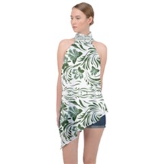 Green Leaves Halter Asymmetric Satin Top by Eskimos