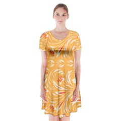 Orange Pattern Short Sleeve V-neck Flare Dress by Eskimos