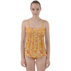 Orange Pattern Twist Front Tankini Set by Eskimos